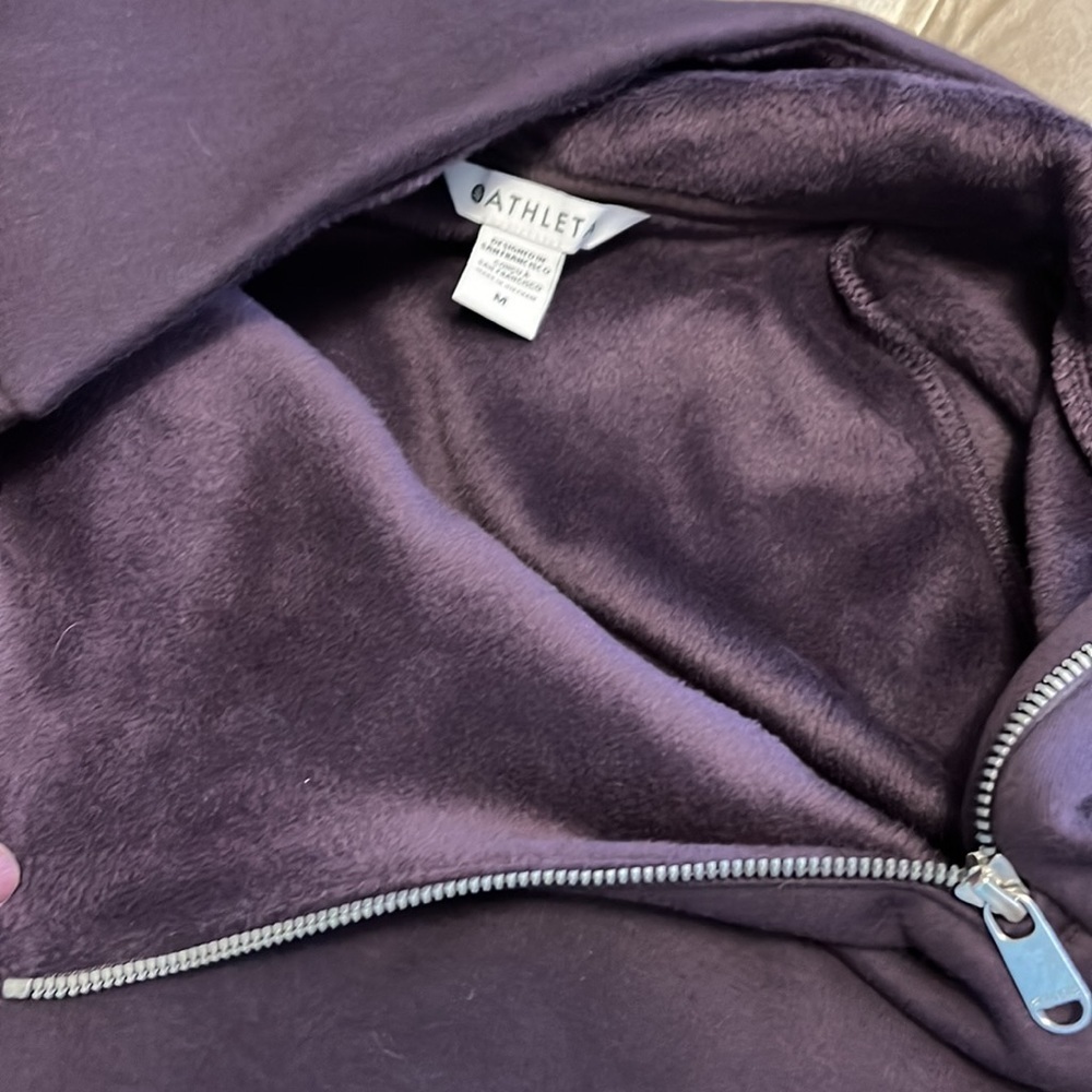 Athleta softest fleece lined crossover funnel neck pullover in grape color, M - Picture 8 of 15